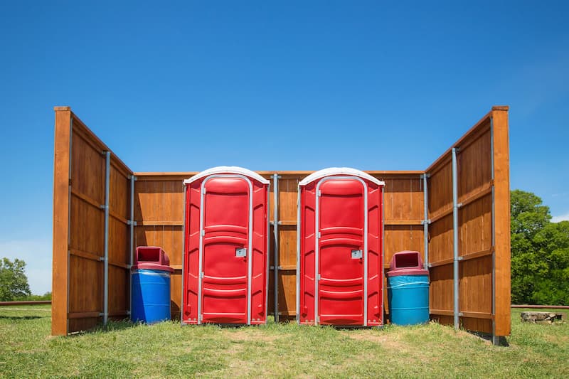 Short-term porta potty units staged for delivery in Worcester, Massachusetts