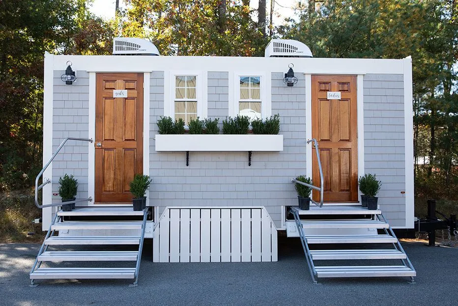 Wedding restroom units discretely staged at a venue in Worcester, Massachusetts